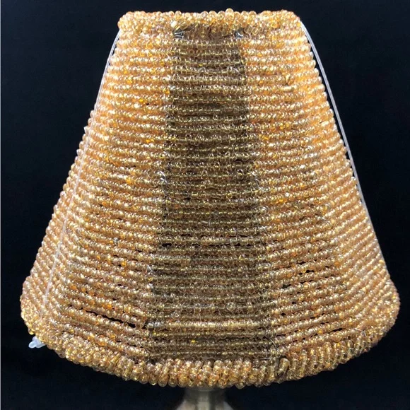 Set of 2 GOLD-TONED TEA-LIGHT CANDLE LAMPS with GOLD COLORED BEADED LAMPSHADES - Picture 7 of 16